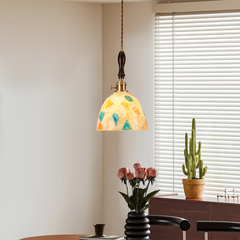 Aeyee Sea Glass Pendant Light Fixture 6.6 Inches Mid Century Modern Glass Hanging Lamp Small Lighting Cute Wood Pendant Lamp for Bedroom Kitchen Living Room