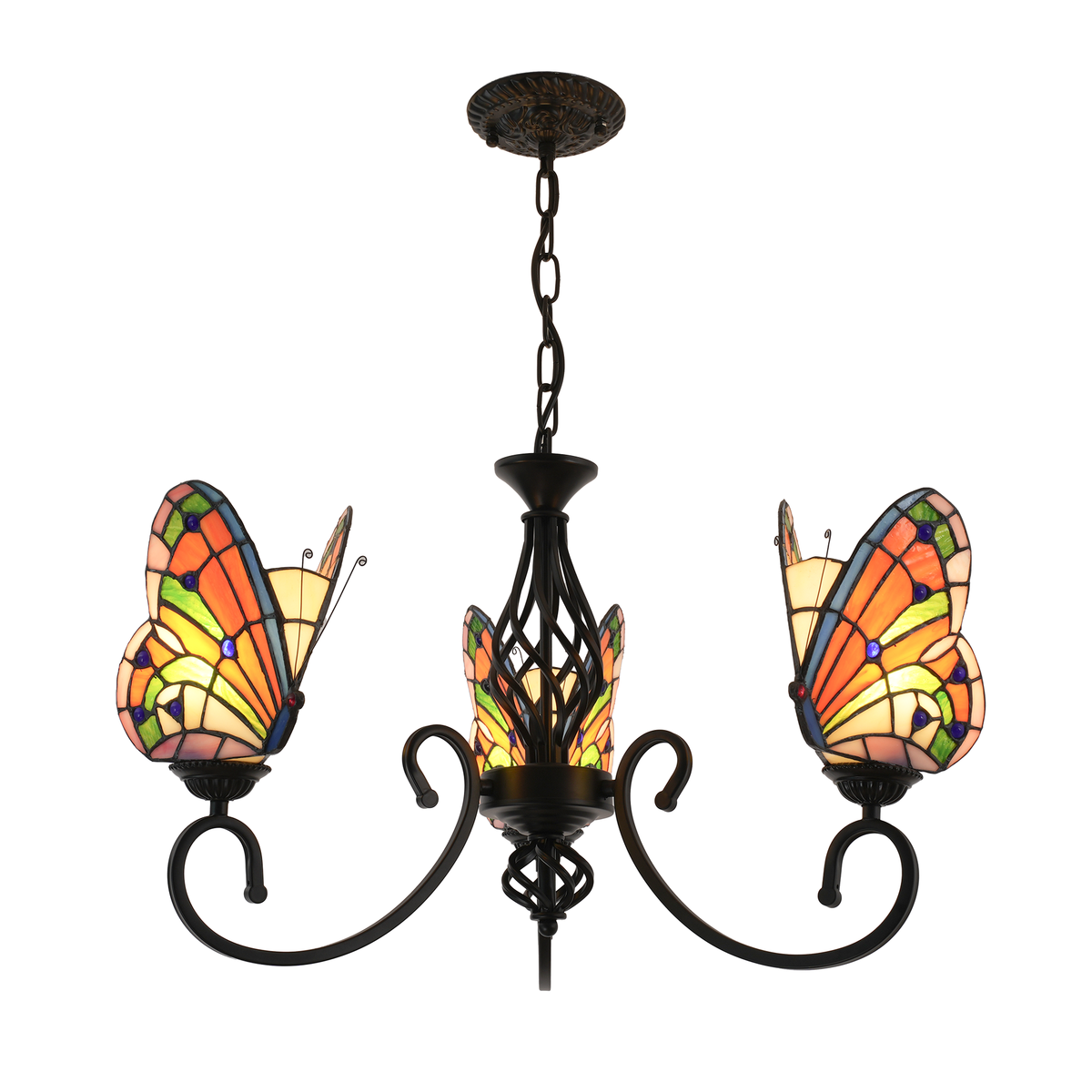 Aeyee Tiffany Style Butterfly Chandelier Stained Glass Pendant Light Fixture Unique Chandelier Vintage Glass Hanging Light