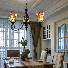 Aeyee Tiffany Style Butterfly Chandelier Stained Glass Pendant Light Fixture Unique Chandelier Vintage Glass Hanging Light