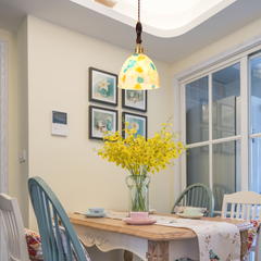 Aeyee Sea Glass Pendant Light Fixture 6.6 Inches Mid Century Modern Glass Hanging Lamp Small Lighting Cute Wood Pendant Lamp for Bedroom Kitchen Living Room