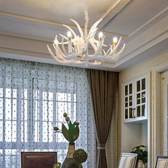 Aeyee Rustic Antlers Chandelier, 6 Lights Deer Horn Antler Lamp, Deer Chandelier Fixtures Farmhouse Pendant Lighting, Height Adjustable, Antler Lamp for Dining Room, Kitchen Island White Finish