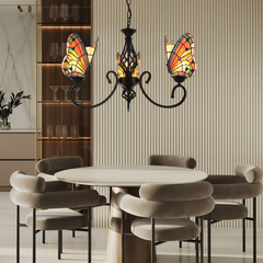 Aeyee Tiffany Style Butterfly Chandelier Stained Glass Pendant Light Fixture Unique Chandelier Vintage Glass Hanging Light