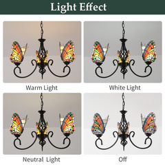 Aeyee Tiffany Style Butterfly Chandelier Stained Glass Pendant Light Fixture Unique Chandelier Vintage Glass Hanging Light