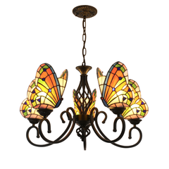 Aeyee Tiffany Style Butterfly Chandelier Stained Glass Pendant Light Fixture Unique Chandelier Vintage Glass Hanging Light