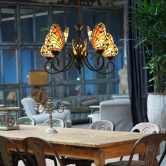Aeyee Tiffany Style Butterfly Chandelier Stained Glass Pendant Light Fixture Unique Chandelier Vintage Glass Hanging Light