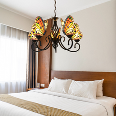 Aeyee Tiffany Style Butterfly Chandelier Stained Glass Pendant Light Fixture Unique Chandelier Vintage Glass Hanging Light