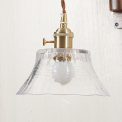 Aeyee Wood Plug in Wall Sconces Swing Arm Wall Lamp with On Off Switch Clear Glass Shade Farmhouse Wall Mounted Light Fixture with Cord Rustic Wall Light for Bedroom Bedside Reading Lamp