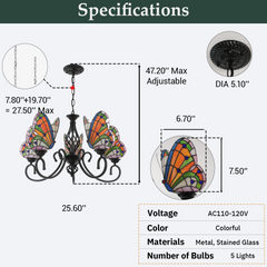 Aeyee Tiffany Style Butterfly Chandelier Stained Glass Pendant Light Fixture Unique Chandelier Vintage Glass Hanging Light