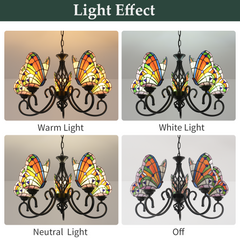 Aeyee Tiffany Style Butterfly Chandelier Stained Glass Pendant Light Fixture Unique Chandelier Vintage Glass Hanging Light