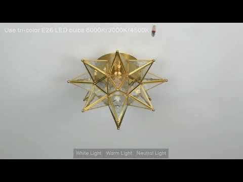 Aeyee Moravian Star Ceiling Light, Moroccan Flush Mount Ceiling Lighting with Seeded Glass Shade, Elegant Star Light for Hall Entryway Hallway