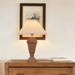 Aeyee Classic Wood Table Lamp with Linen Shade Farmhouse Table Lamp Wood Bedside Lamps Vintage Nightstand Lamps Petal-Shaped Desk Lamp for Bedroom Living Room