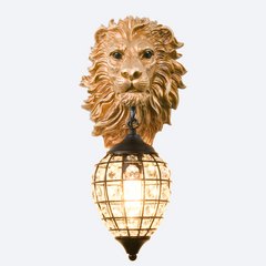 Aeyee Lion Head Wall Sconces Vintage Hardwired Wall Light Lion Wall Lighting with Crystal Lampshade Rustic Wall Lamps