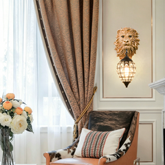 Aeyee Lion Head Wall Sconces Vintage Hardwired Wall Light Lion Wall Lighting with Crystal Lampshade Rustic Wall Lamps