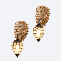 Aeyee Lion Head Wall Sconces Vintage Hardwired Wall Light Lion Wall Lighting with Crystal Lampshade Rustic Wall Lamps