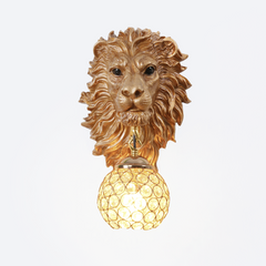 Aeyee Lion Head Wall Sconces Vintage Hardwired Wall Light Lion Wall Lighting with Crystal Lampshade Rustic Wall Lamps