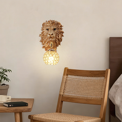 Aeyee Lion Head Wall Sconces Vintage Hardwired Wall Light Lion Wall Lighting with Crystal Lampshade Rustic Wall Lamps