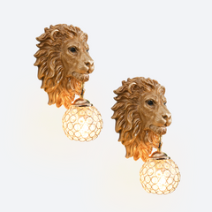 Aeyee Lion Head Wall Sconces Vintage Hardwired Wall Light Lion Wall Lighting with Crystal Lampshade Rustic Wall Lamps