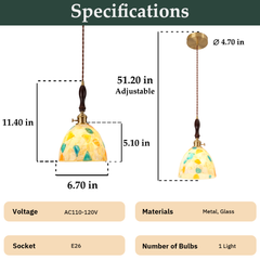 Aeyee Sea Glass Pendant Light Fixture 6.6 Inches Mid Century Modern Glass Hanging Lamp Small Lighting Cute Wood Pendant Lamp for Bedroom Kitchen Living Room