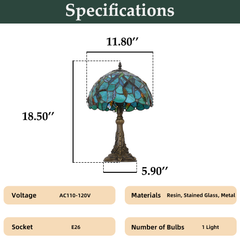 Aeyee Tiffany Style Table Lamp, Stained Glass Desk Lamp, Vintage Dragonfly Night Light, 11.8 Inch Reading Light with Handmade Lampshade