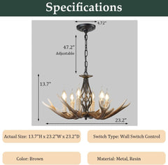 Aeyee Rustic Antlers Chandelier 6 Lights Deer Chandelier Vintage Antler Pendant Light Fixtures with E12 Base Farmhouse Antler Lamp for Cabin, Dining Area, Bedroom