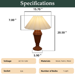 Aeyee Classic Wood Table Lamp with Linen Shade Farmhouse Table Lamp Wood Bedside Lamps Vintage Nightstand Lamps Petal-Shaped Desk Lamp for Bedroom Living Room
