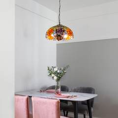 Aeyee Tiffany Style Pendant Light Fixture, Stained Glass Hanging Lamp, Floral Design Pendant Light, Vintage Lighting with Handmade Lampshade for Kitchen Island Dining Room