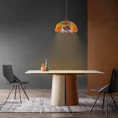 Aeyee Tiffany Style Pendant Light Fixture, Stained Glass Hanging Lamp, Floral Design Pendant Light, Vintage Lighting with Handmade Lampshade for Kitchen Island Dining Room
