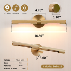 Aeyee Mid-Century Brass Picture Light Hardwired Art Light Rotatable Wall Sconce Elegant Gallery Bathroom Picture Light Art Deco Wall Lightfor Prints and Paintings, Bulbs Included