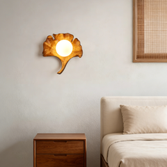 Aeyee Mid-Century Modern Wall Sconce Ginkgo Leaf Shape Wall Light Textured Base Decorative Hardwired Wall Mounted Lighting for Bedroom Living Room Corridor