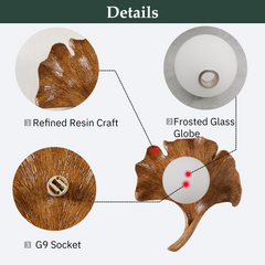 Aeyee Mid-Century Modern Wall Sconce Ginkgo Leaf Shape Wall Light Textured Base Decorative Hardwired Wall Mounted Lighting for Bedroom Living Room Corridor