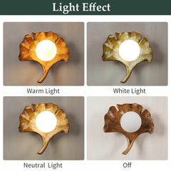 Aeyee Mid-Century Modern Wall Sconce Ginkgo Leaf Shape Wall Light Textured Base Decorative Hardwired Wall Mounted Lighting for Bedroom Living Room Corridor