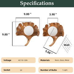 Aeyee Mid-Century Modern Wall Sconce Ginkgo Leaf Shape Wall Light Textured Base Decorative Hardwired Wall Mounted Lighting for Bedroom Living Room Corridor
