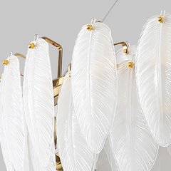 Aeyee Modern Feather Shaped Glass Chandelier, Elegant Glass Pendant Light Fixture, Adjustable Hanging Light for Living Room Bedroom