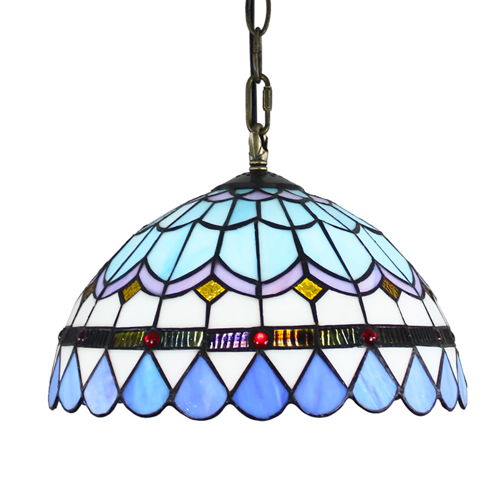 Aeyee Tiffany Chandelier Light Blue Stained Glass Pendant Light Fixture, Vintage Hanging Lamp for Dining Room, Bedroom