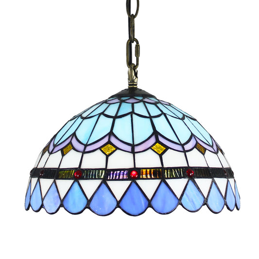 Aeyee Tiffany Chandelier Light Blue Stained Glass Pendant Light Fixture, Vintage Hanging Lamp for Dining Room, Bedroom