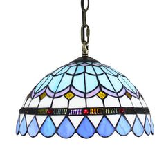 Aeyee Tiffany Chandelier Light Blue Stained Glass Pendant Light Fixture, Vintage Hanging Lamp for Dining Room, Bedroom