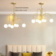 Aeyee Glass Globe Chandelier, Modern Pendant Light, Mid-Century Hanging Light for Dining Room Living Room Gold Finish