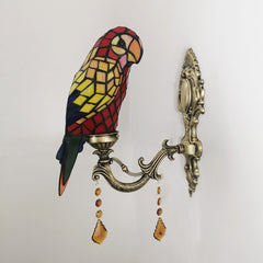 Aeyee Parrot Wall Sconce, Tiffany Wall Light with Stained Glass Shade, Retro Birds Wall Lamp for Bedroom, Stairway, Corridor