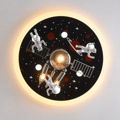 Aeyee Creative Space Theme Flush Mount Ceiling Light LED Cartoon Hanging Lamp, Dimmable Round Astronaut Ceiling Light