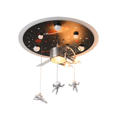 Aeyee Creative Space Theme Flush Mount Ceiling Light LED Cartoon Hanging Lamp, Dimmable Round Astronaut Ceiling Light