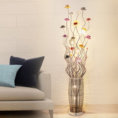 Aeyee Modern Flower Vase Floor Lamp, Aluminium Elegant Standing Lamp, 7 Lights Decorative Floor Lighting for Living Room Bedroom Silver Finish