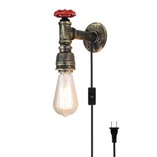 Aeyee Industrial Pipe Wall Sconces Plug in, Rustic Wall Light, Small Metal Wall Lamp for Hallway Living Room Bronze Finish