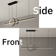 Modern LED Pendant Light Fixture - Aeyee Linear Shaped Island Light, Dimmable Chandeliers, Ring Aluminum Hanging Lamp for Dining Room