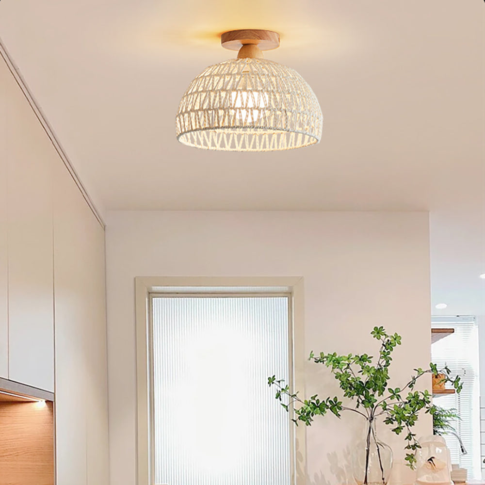 Aeyee Modern Wicker Flush Mount Ceiling Light, Woven Rattan Ceiling Li ...