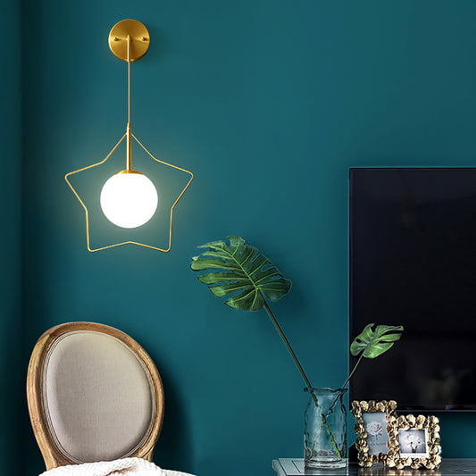 Aeyee Modern Star Shaped Wall Sconce, Mid-Century Wall Mount Light, Cute Globe Glass Wall Lamp for Bedroom Living Room in Gold