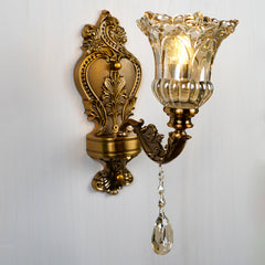 Aeyee Vintage Wall Sconce, Antique Brass Wall Light, Crystal Floral Bedside Wall Lamp for Entrance, Bedroom, Hallway