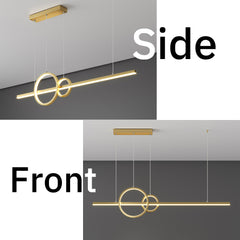 Modern LED Pendant Light Fixture - Aeyee Linear Shaped Island Light, Dimmable Chandeliers, Ring Aluminum Hanging Lamp for Dining Room