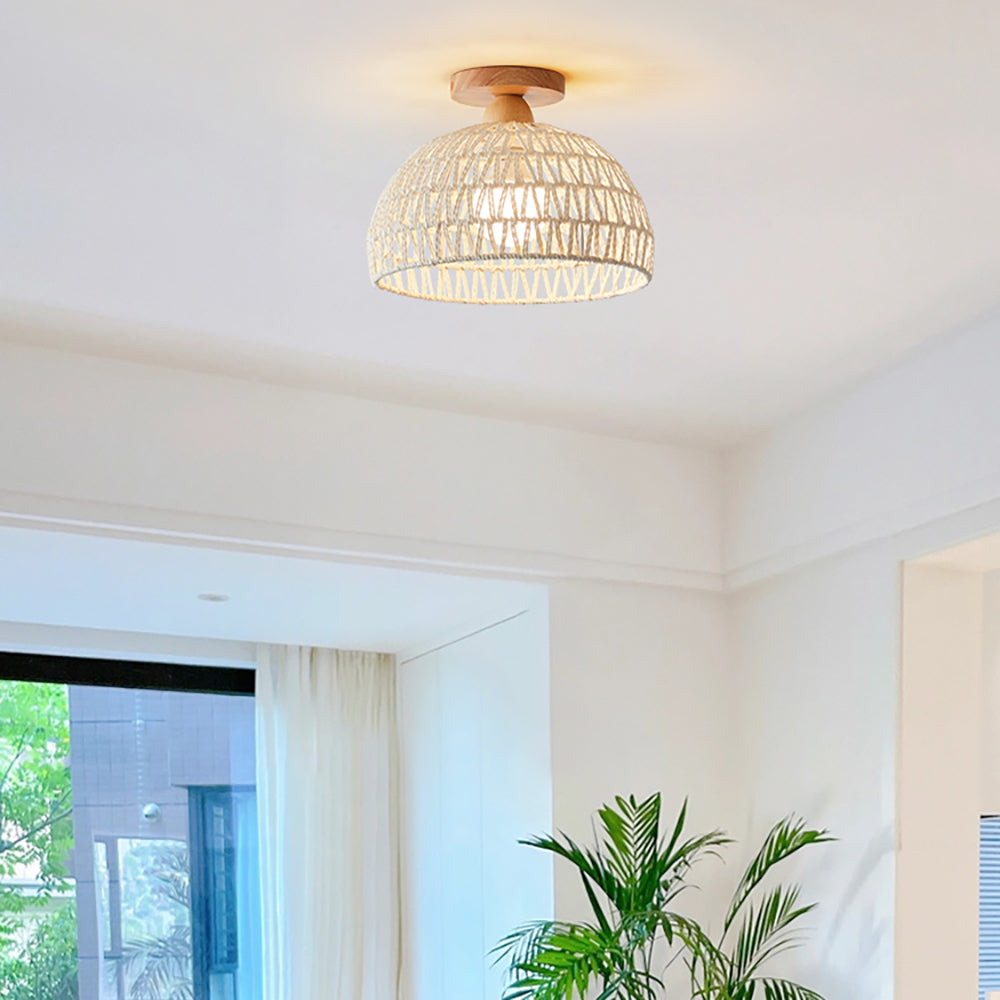 Aeyee Modern Wicker Flush Mount Ceiling Light, Woven Rattan Ceiling Li ...