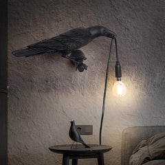 Aeyee Rustic Crow Wall Sconce, Plug in Crow Light, Resin Farmhouse Decorative Wall Light Black Finish