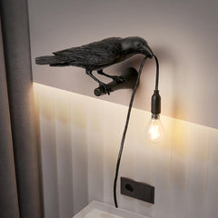 Aeyee Rustic Crow Wall Sconce, Plug in Crow Light, Resin Farmhouse Decorative Wall Light Black Finish